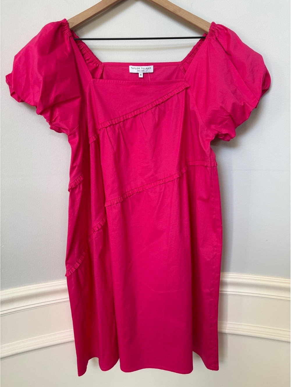 Taylor Tillman Amelie Puff Sleeve Babydoll Mini Dress Pink S Flowy Oversize Fit